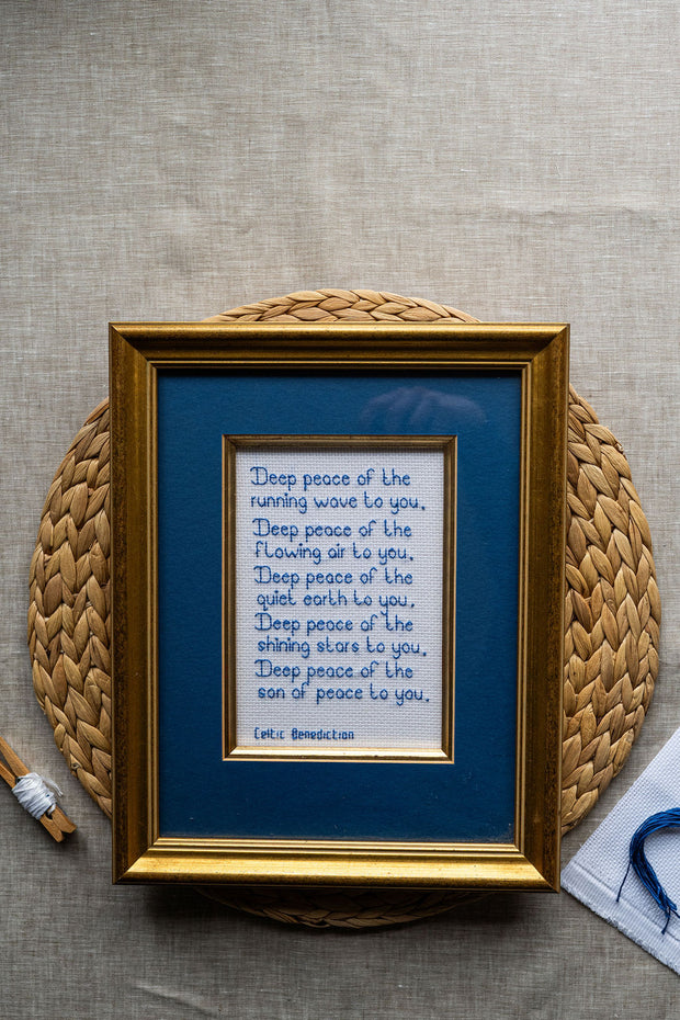 Framed picture of the embroidered Celtic benediction 