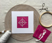 Celtic Compass Knot DIY Embroidery Kit - Hand Stitch Pattern on Pink Irish Linen