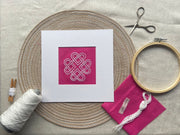 Celtic Solomon Knot DIY Embroidery Kit - Hand Stitch Pattern on Pink Irish Linen