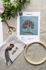 Positivity Tree Embroidery Kit on Irish Linen