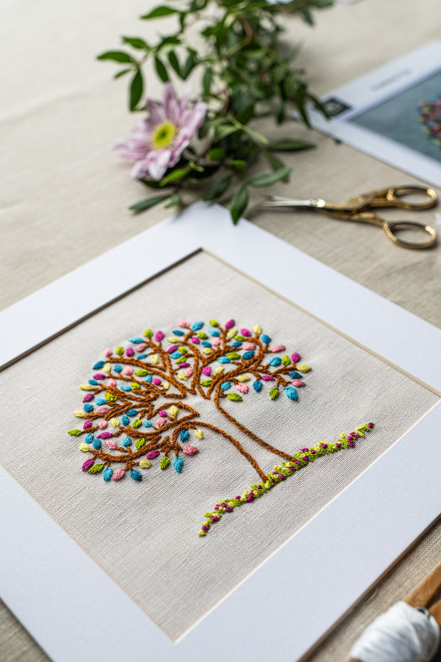 Positivity Tree Embroidery Kit on Irish Linen