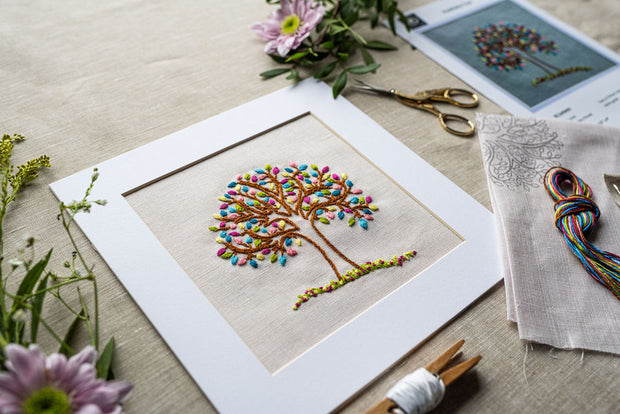 Positivity Tree Embroidery Kit on Irish Linen