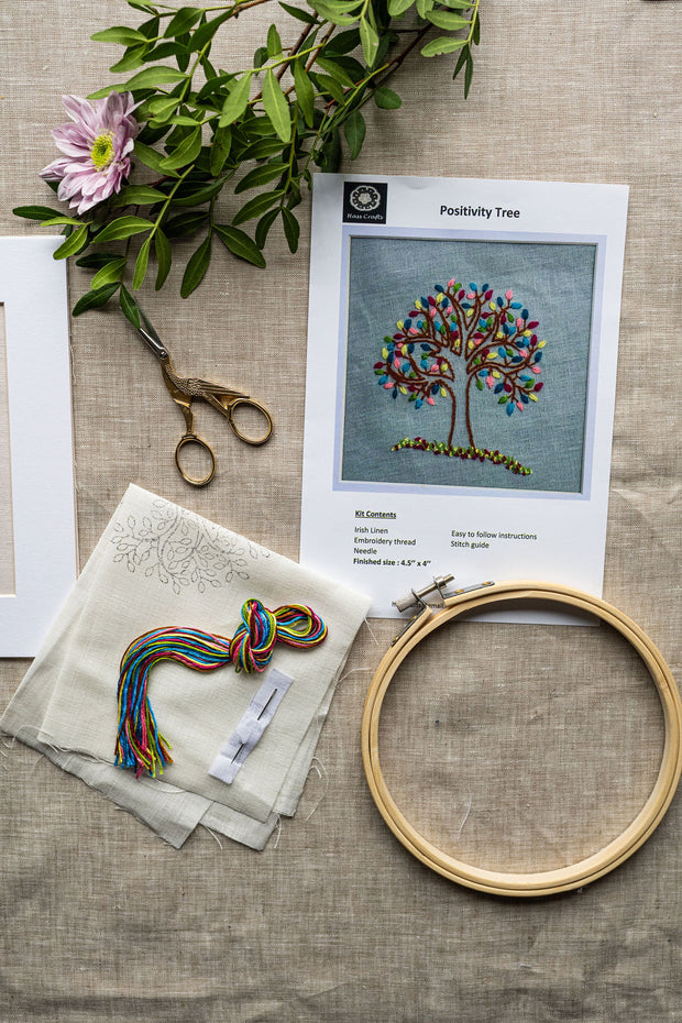 Positivity Tree Embroidery Kit on Irish Linen