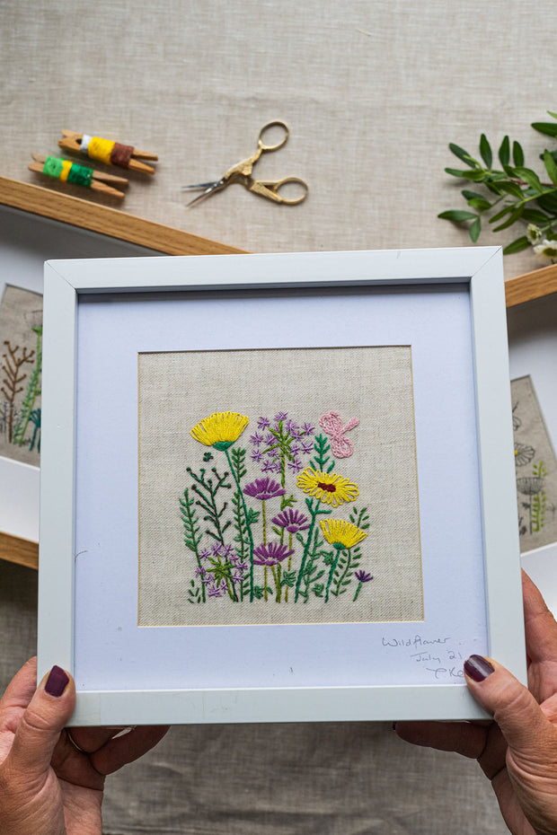 Meadow Flower Embroidery Kit On Irish Linen