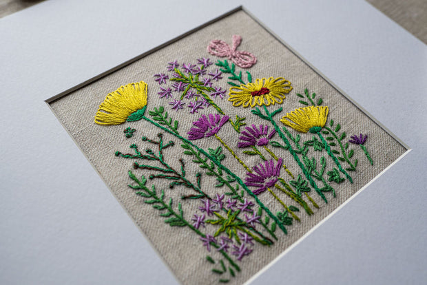 Meadow Flower Embroidery Kit On Irish Linen