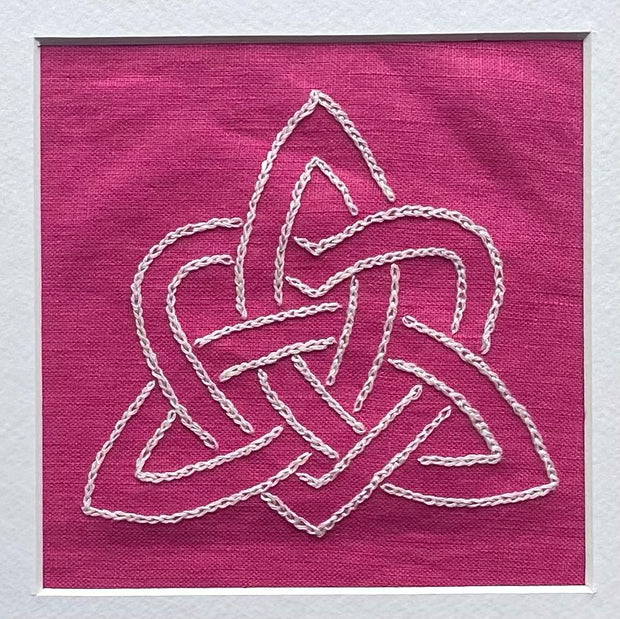 Celtic Trinity Knot DIY Embroidery Kit - Hand Stitch Pattern on Pink Irish Linen