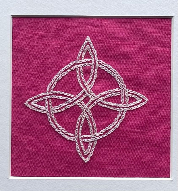 Celtic Compass Knot DIY Embroidery Kit - Hand Stitch Pattern on Pink Irish Linen