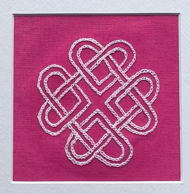 Celtic Solomon Knot DIY Embroidery Kit - Hand Stitch Pattern on Pink Irish Linen