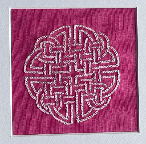 Celtic Dara Knot DIY Embroidery Kit - Hand Stitch Pattern on Pink Irish Linen