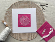 Celtic Dara Knot DIY Embroidery Kit - Hand Stitch Pattern on Pink Irish Linen