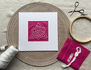 Celtic Trinity Knot DIY Embroidery Kit - Hand Stitch Pattern on Pink Irish Linen