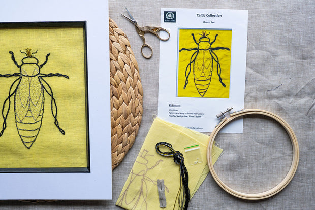 Queen Honey Bee Embroidery Kit On Irish Linen