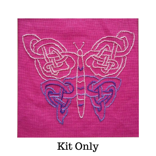 Butterfly Pattern Embroidery Kit On Pink Linen