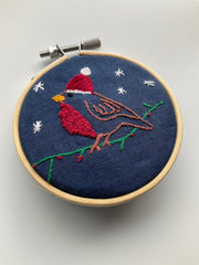 Christmas Mini Embroidery Kit - Robin on Irish Linen