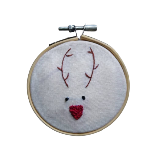 Christmas Mini Embroidery Kit - Reindeer on Irish Linen