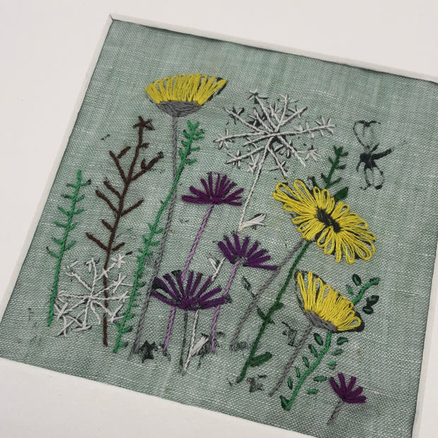 Wild Flower Bundle - 2 x Irish Linen Stamped Embroidery Kit - 1 On Natural Linen & 1 On Green Linen With 6" Hoop