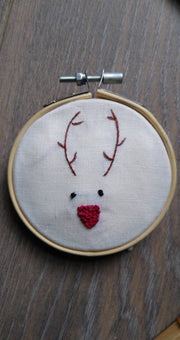 Christmas Mini Embroidery Kit - Reindeer on Irish Linen