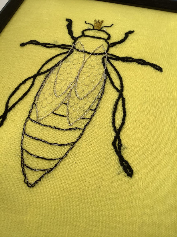 Queen Honey Bee Embroidery Kit On Irish Linen