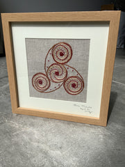 Celtic Triskele Framed Embroidery Hand Stitched on Irish Linen